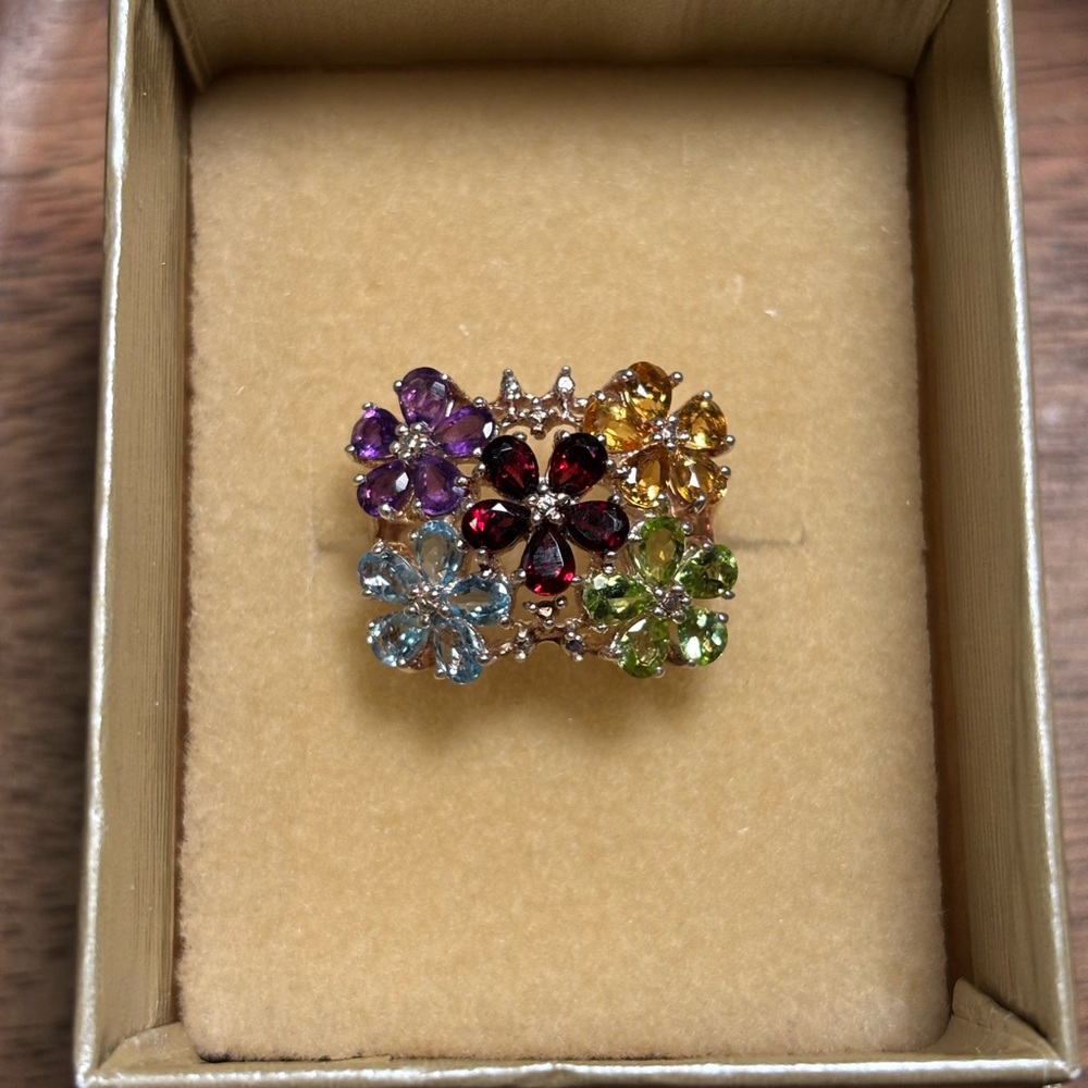 Sterling Silver 925 Topaz, Citrine, Garnet, Amethyst, Multi gemstone Ring Size 7